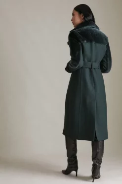 Best deal 🤩 Karen Millen Petite Italian Wool Shearling Mix Midi 🧥 Coat 😀 -Workwear Shop akk06624 forest xl 2