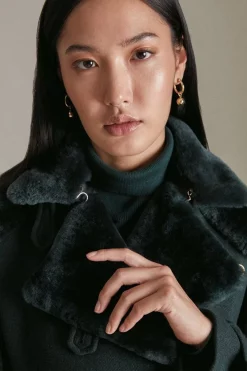 Best deal 🤩 Karen Millen Petite Italian Wool Shearling Mix Midi 🧥 Coat 😀 -Workwear Shop akk06624 forest xl 3