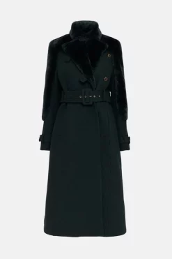 Best deal 🤩 Karen Millen Petite Italian Wool Shearling Mix Midi 🧥 Coat 😀 -Workwear Shop akk06624 forest xl 4
