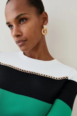 Brand new 🔥 Karen Millen Bandage Knit Stripe Chain Detail Mini 👗 Dress 🔔 -Workwear Shop akk06626 green xl 2
