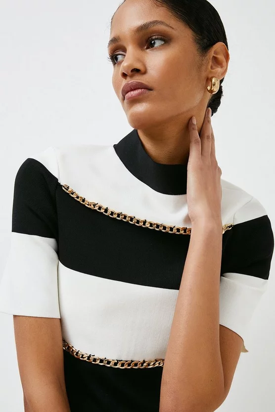 Wholesale ๐งจ Karen Millen Bandage Knit Stripe Chain Detail Top ๐ฅ 2 Wholesale ๐งจ Karen Millen Bandage Knit Stripe Chain Detail Top ๐ฅ - Image 2