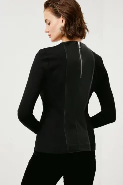 Budget 😍 Karen Millen Faux Leather And Ponte Long Sleeve Top 😀 -Workwear Shop akk06702 black xl 2
