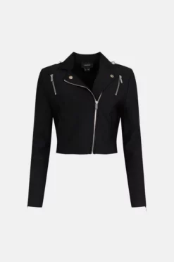 Top 10 🔥 Karen Millen Bandage Knit Cropped Biker Jacket ⌛ -Workwear Shop akk07014 black xl 3