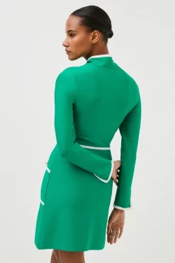Budget 🧨 Karen Millen Bandage Knit Contrast Trim Zipped Aline 👗 Dress 🧨 -Workwear Shop akk07019 green xl 2
