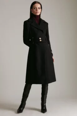 Cheap ⌛ Karen Millen Petite Italian Wool Mix Popper Detail 🧥 Coat 🎉