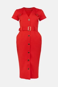 Outlet 🛒 Karen Millen Petite Tailored Safari Pencil Midi 👗 Dress 🛒 -Workwear Shop akk07141 red xl 3