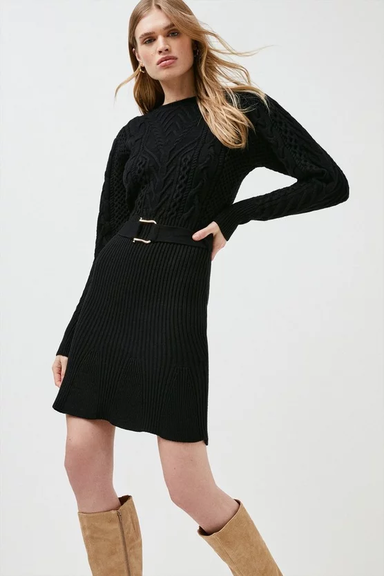 Cheapest ๐ Karen Millen Cable Knit Peplum Belted ๐ Dress โจ 1 Cheapest ๐ Karen Millen Cable Knit Peplum Belted ๐ Dress โจ