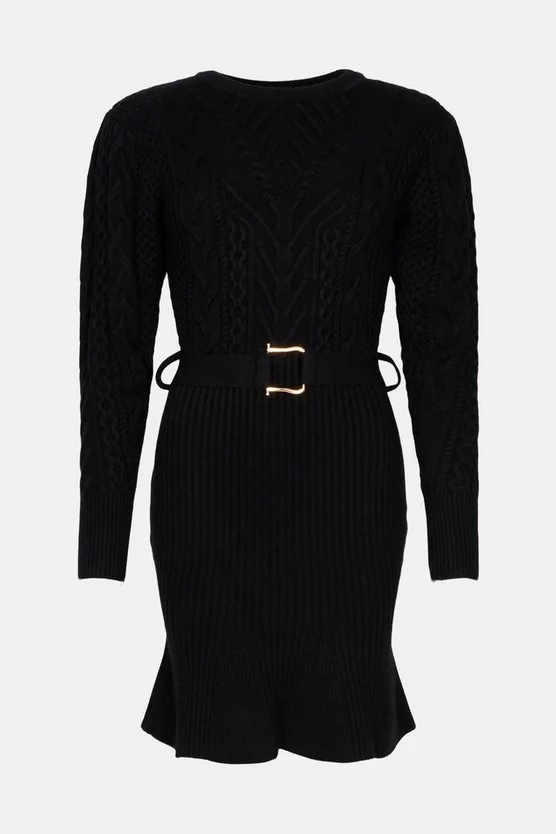 Cheapest ๐ Karen Millen Cable Knit Peplum Belted ๐ Dress โจ 4 Cheapest ๐ Karen Millen Cable Knit Peplum Belted ๐ Dress โจ - Image 4