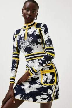 Buy 🌟 Karen Millen Abstract Floral Jacquard Knit 👗 Dress 😉