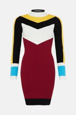 Top 10 👏 Karen Millen Fitted Colour Block Knit Viscose Blend 👗 Dress ✔️ -Workwear Shop akk07557 multi xl 3