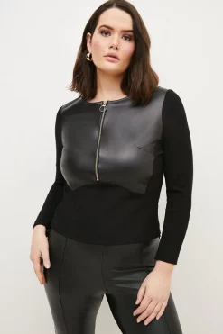 New 🔥 Karen Millen Plus Size Faux Leather Ponte Panelled Top 😉