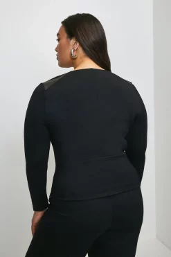 New 🔥 Karen Millen Plus Size Faux Leather Ponte Panelled Top 😉 -Workwear Shop akk93532 black xl 2