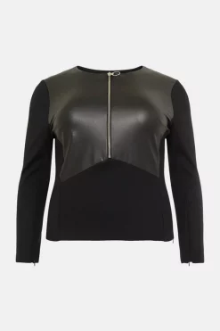 New 🔥 Karen Millen Plus Size Faux Leather Ponte Panelled Top 😉 -Workwear Shop akk93532 black xl 3