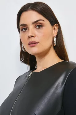 New 🔥 Karen Millen Plus Size Faux Leather Ponte Panelled Top 😉 -Workwear Shop akk93532 black xl 4