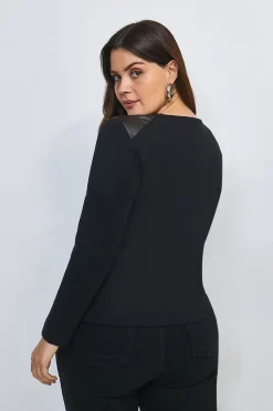 New 🔥 Karen Millen Plus Size Faux Leather Ponte Panelled Top 😉 -Workwear Shop akk93532 black xl 5