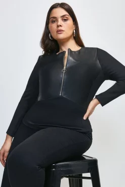 New 🔥 Karen Millen Plus Size Faux Leather Ponte Panelled Top 😉 -Workwear Shop akk93532 black xl 6