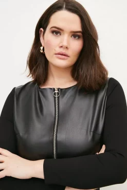 New 🔥 Karen Millen Plus Size Faux Leather Ponte Panelled Top 😉 -Workwear Shop akk93532 black xl 7