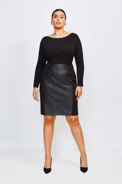 Best Sale ⌛ Karen Millen Plus Size Faux Leather Ponte Panelled 👗 Skirt 🌟