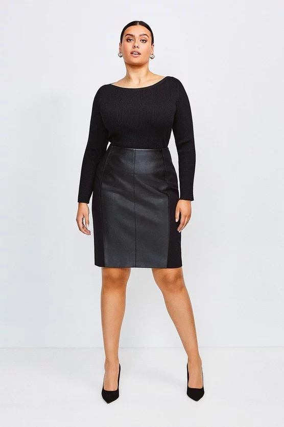 Best Sale ⌛ Karen Millen Plus Size Faux Leather Ponte Panelled 👗 Skirt 🌟 1 Best Sale ⌛ Karen Millen Plus Size Faux Leather Ponte Panelled 👗 Skirt 🌟