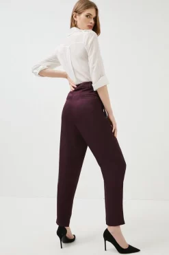 Best Pirce 💯 Karen Millen Linen Mix Soft Military Detail Capri Trousers 🧨 -Workwear Shop akk96596 chocolate xl 2