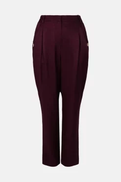 Best Pirce 💯 Karen Millen Linen Mix Soft Military Detail Capri Trousers 🧨 -Workwear Shop akk96596 chocolate xl 3