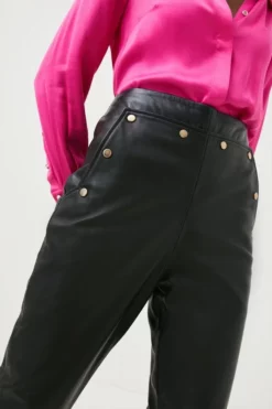 Cheap 💯 Karen Millen Leather Button Detail Trouser 🌟 -Workwear Shop akk97851 black xl 1 1