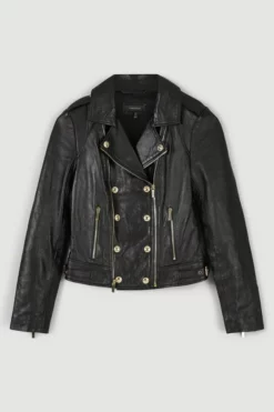 Cheapest ❤️ Karen Millen Military Leather Biker 🛒 -Workwear Shop akk97860 black xl 3