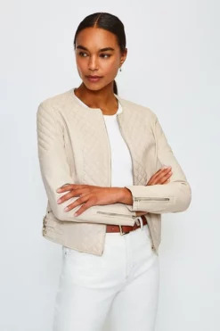 Outlet 🎁 Karen Millen Leather Quilted Biker Jacket ❤️