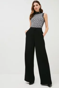 Best reviews of 😀 Karen Millen Viscose Satin Back Crepe Wide Leg Trousers 💯