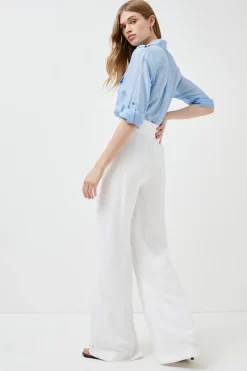 Top 10 ✔️ Karen Millen Linen Blend High Waist Wide Leg Trouser ✔️ -Workwear Shop bkk00004 ivory xl 2