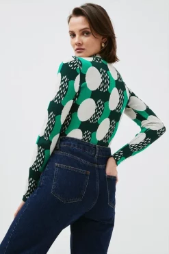Budget 🛒 Karen Millen Geo Jacquard Funnel Neck Knitted Jumper 🔔 -Workwear Shop bkk00072 green xl 2