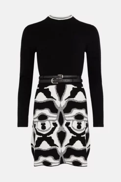 Budget ❤️ Karen Millen Texture Jacquard Knit Mini 👗 Dress 😉 -Workwear Shop bkk00256 mono xl 3