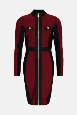 Budget ✨ Karen Millen Colourblock Military Bandage Knit Mini 👗 Dress 🔔 -Workwear Shop bkk00317 burgundy xl 3