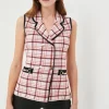Outlet 😉 Karen Millen Textured Check Knit Sleeveless Jacket 🛒
