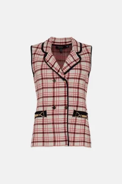 Outlet 😉 Karen Millen Textured Check Knit Sleeveless Jacket 🛒 -Workwear Shop bkk00352 red xl 3