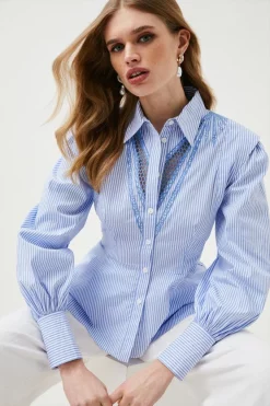 Buy 🎁 Karen Millen Cutwork Poplin Embroidered Woven Dip Hem Blouse ✔️