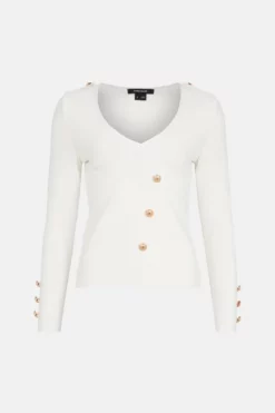 Cheapest 🎁 Karen Millen Bandage Knit Military Trim Wrap Front Top 🛒 -Workwear Shop bkk00845 cream xl 3