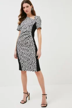 Budget 🔥 Karen Millen Jacquard Leopard Ponte Panelled Midi 👗 Dress 🥰