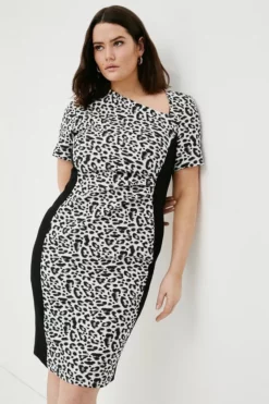 Flash Sale 🎉 Karen Millen Plus Size Jacquard Leopard Ponte Panelled Midi 👗 Dress ✔️