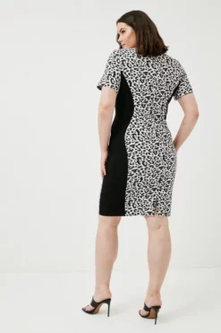 Flash Sale 🎉 Karen Millen Plus Size Jacquard Leopard Ponte Panelled Midi 👗 Dress ✔️ -Workwear Shop bkk00893 black xl 2