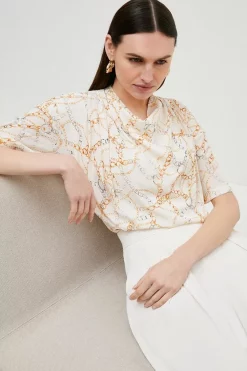 Budget 🛒 Karen Millen Viscose Crepe Chain Cowl Neck Woven Top 🔔