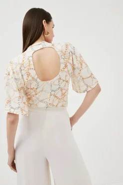 Budget 🛒 Karen Millen Viscose Crepe Chain Cowl Neck Woven Top 🔔 -Workwear Shop bkk01063 ivory xl 2