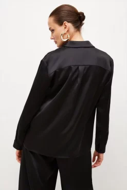 Deals 👏 Karen Millen Satin Crepe Long Sleeve 👚 Shirt 😍 -Workwear Shop bkk01348 black xl 2