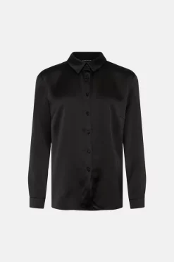 Deals 👏 Karen Millen Satin Crepe Long Sleeve 👚 Shirt 😍 -Workwear Shop bkk01348 black xl 3