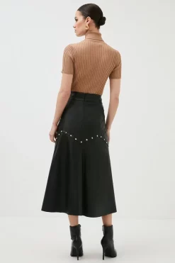 Promo 🌟 Karen Millen Petite Leather Studded Seam Detail Midi 👗 Skirt 🔔 -Workwear Shop bkk01523 black xl 2