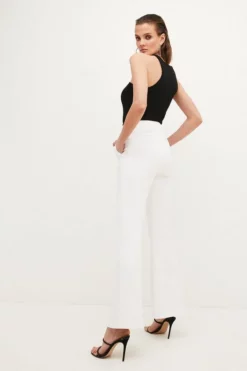 Cheapest ⭐ Karen Millen Compact Cotton Stretch Slim Flare Trouser 🎁 -Workwear Shop bkk02096 ivory xl 2
