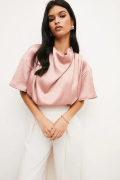 Deals 😉 Karen Millen Satin Cowl Neck Woven Blouse ✔️