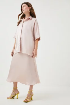 Deals 🧨 Karen Millen Satin Button Down Tunic Woven 👚 Shirt 🎁 -Workwear Shop bkk02206 champagne xl 2