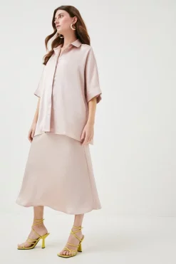 Deals 🧨 Karen Millen Satin Button Down Tunic Woven 👚 Shirt 🎁 -Workwear Shop bkk02206 champagne xl 4