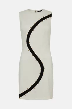 Deals 🥰 Karen Millen Ponte Studded Colourblock Mini 👗 Dress 😍 -Workwear Shop bkk02487 ivory xl 3